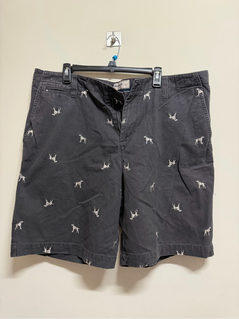 Men's Black Embroidered Dog Print Chino Shorts